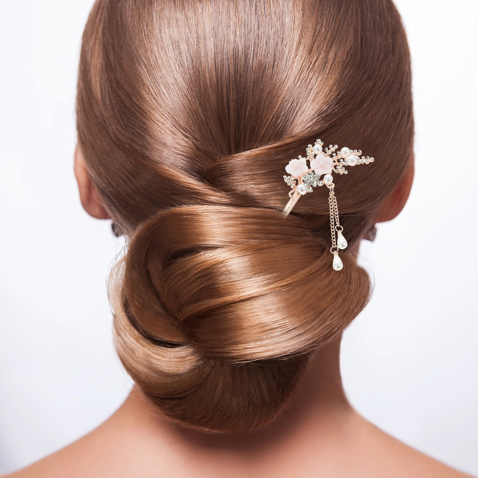 

Elegant National Style Flower Hairpin Rhinestone Pearl Alloy Hair Stick Women Girls Accessories White Fast Delivery