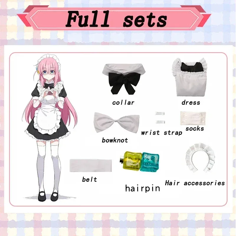 

♥ New 2025 Anime Bocchi The Rock Gotou Hitori Cosplay Costume Sexy Maid Uniform Dress Wig Wome ★ Bear House