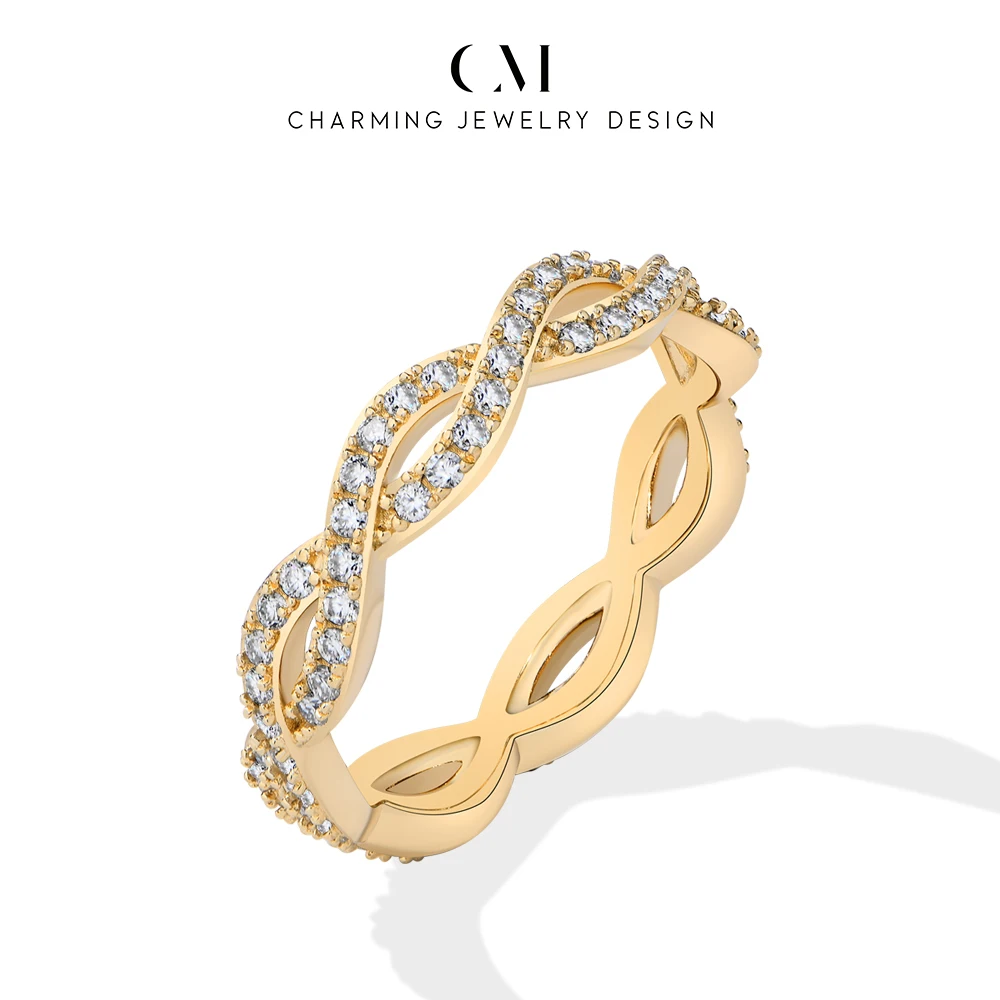 

CHARMING 2026 Shining Round Moissanite Crossed band The Eternal Ring S925 Silver for Women party Daily Jewelry Gifts Anniversary