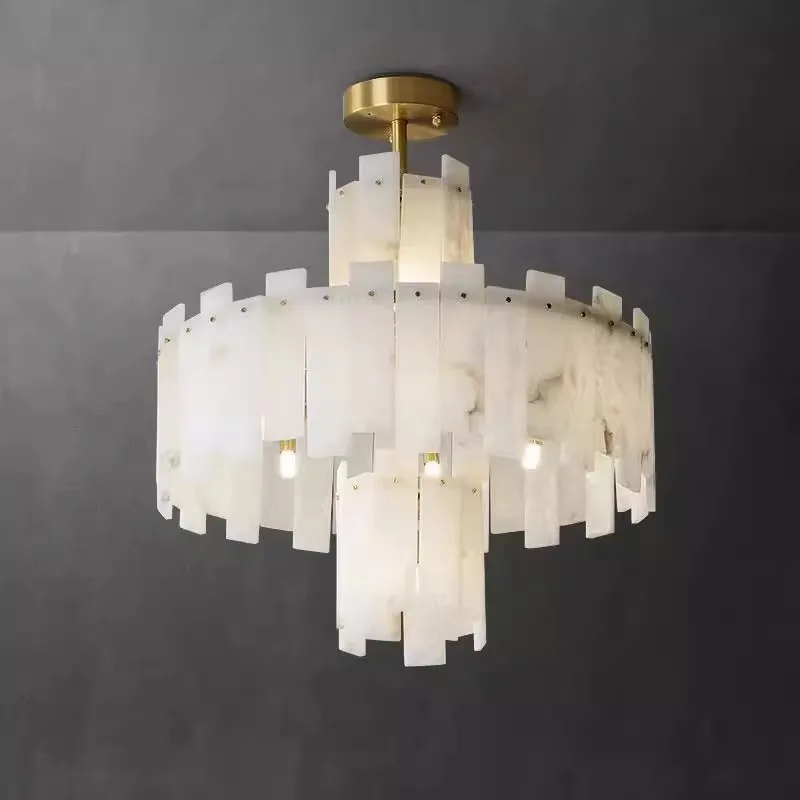 

2025 Postmodern Gold Natural Marble shade chandelier lighting Suspension Luminaire Lampen for Living Room luxury decorations