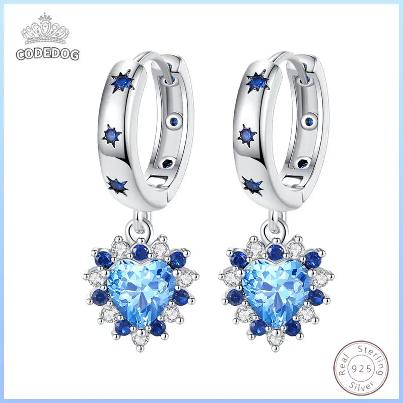 

Hot 925 Sterling Silver Earrings Charm Simple Blue Shiny Zircon Wedding Women Jewelry Gift