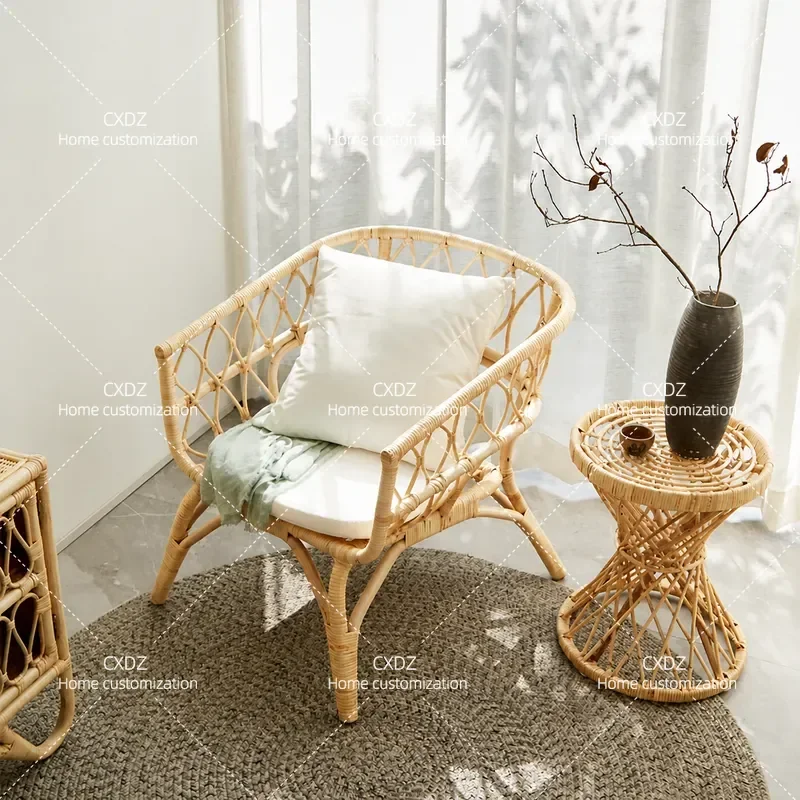 Simple Modern Rattan Back Chair Sofa Nordic Home Leisure Balcony Recliner