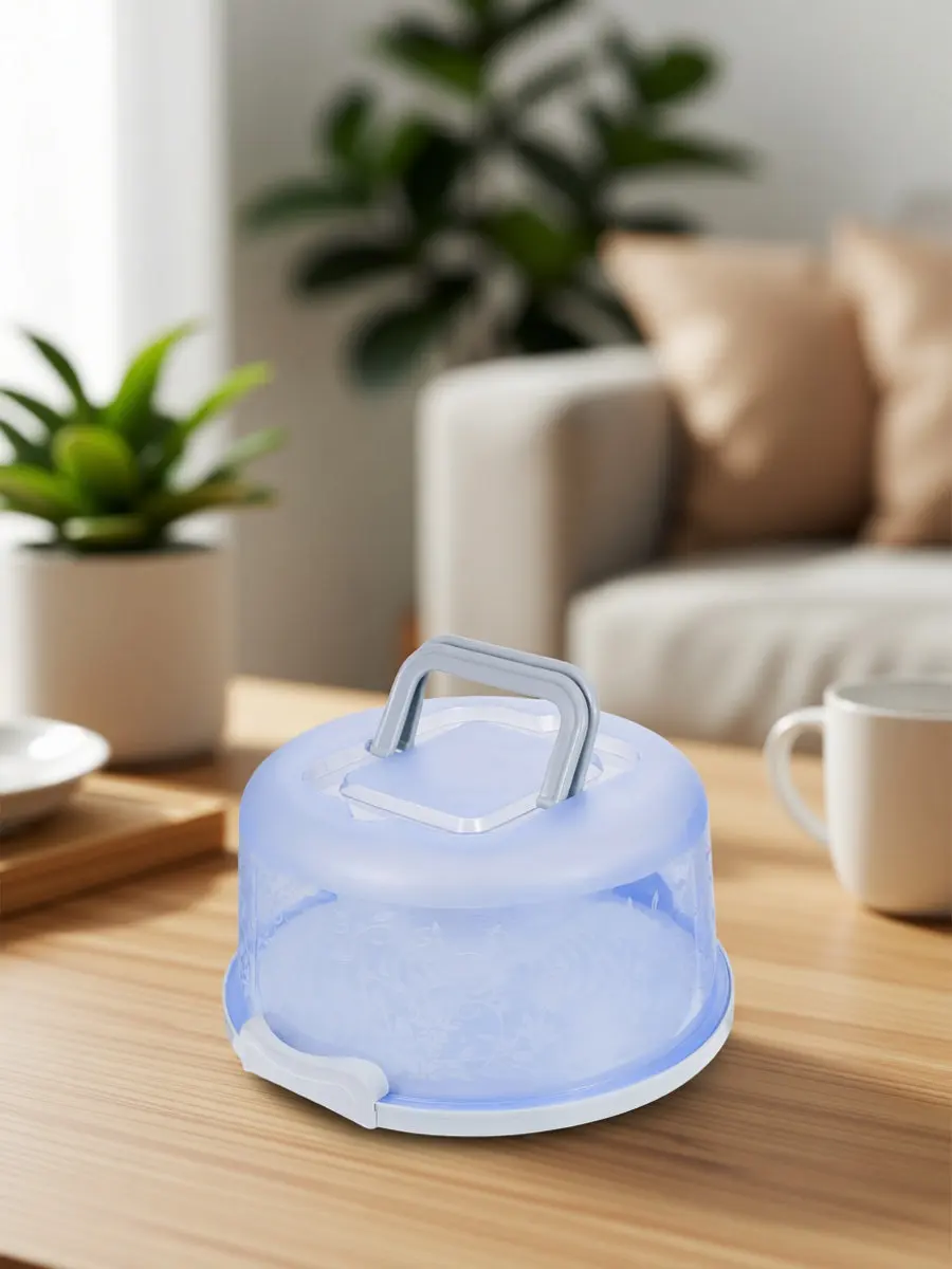 Sturdy PP Plastic Portable Cake Carrier 26Cm Round Cake Storage Box Transparent Locking Lid Handle Fresh Food Storage Keeper