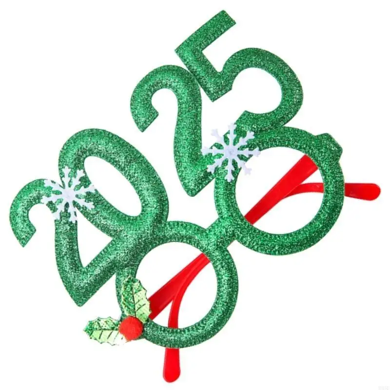 B95F Glitter Vakantiefeest Brilmonturen Kerstkostuum Brillen 2025 Nieuwjaar Feestbril voor Volwassen Kinderen Kerstmis