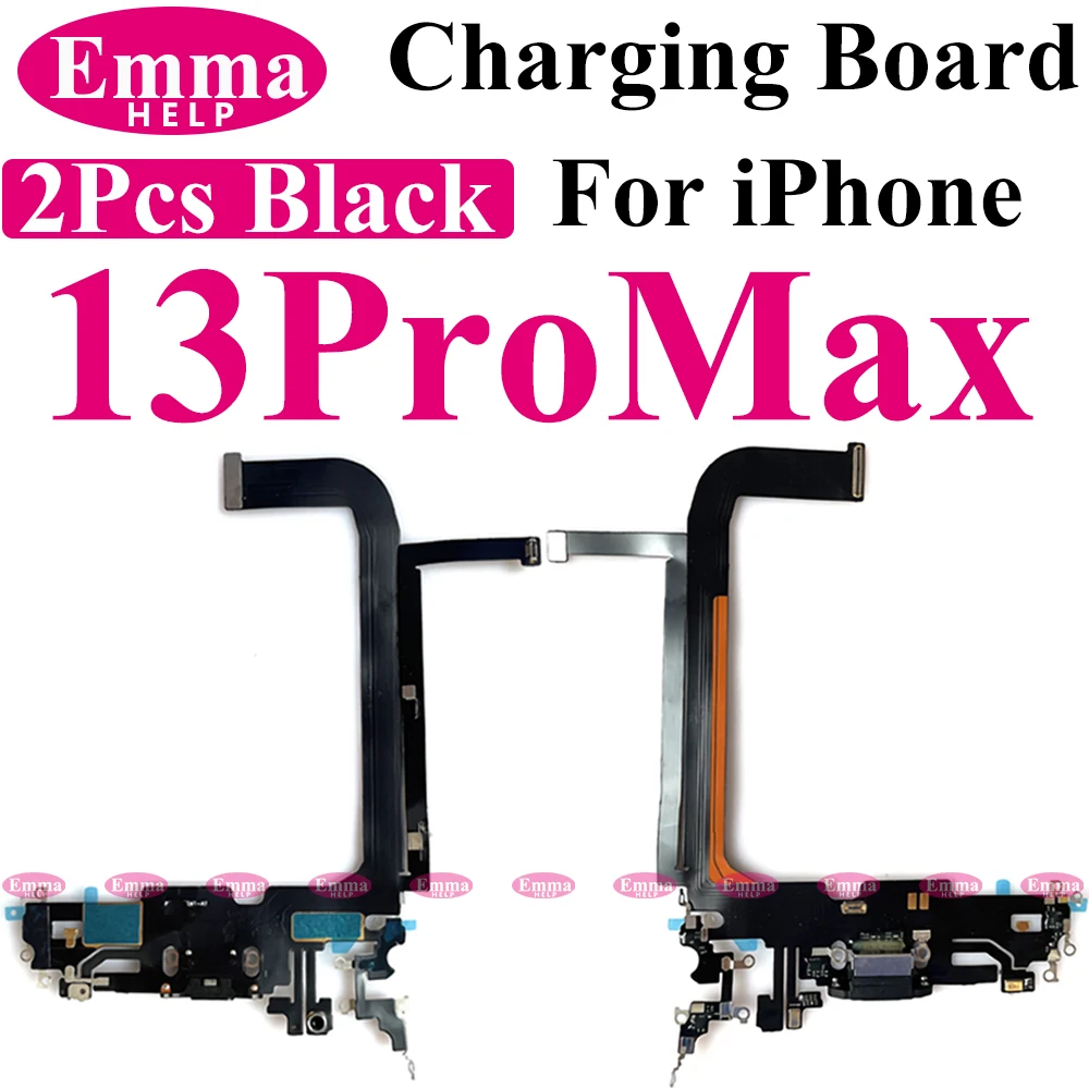 2pcs Charging Port Flex Cable for iPhone 11 12 13 Pro Max Mini 14 Plus XR XS USB Charger Dock Connector with Microphone Repair