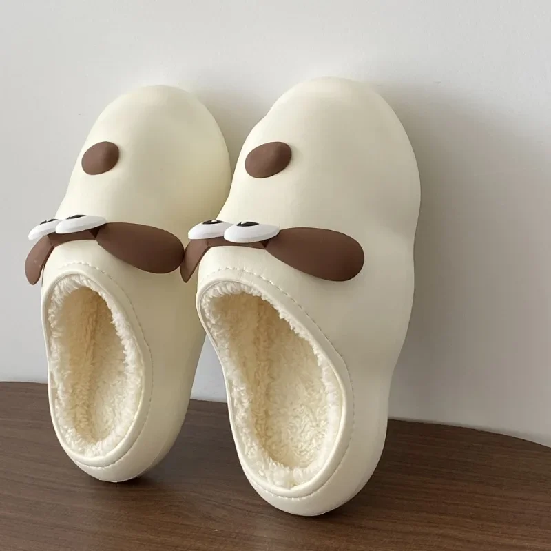 Cartoon puppy cotton slippers waterproof soft bottom female models winter couple indoor plush warm outside home slippers