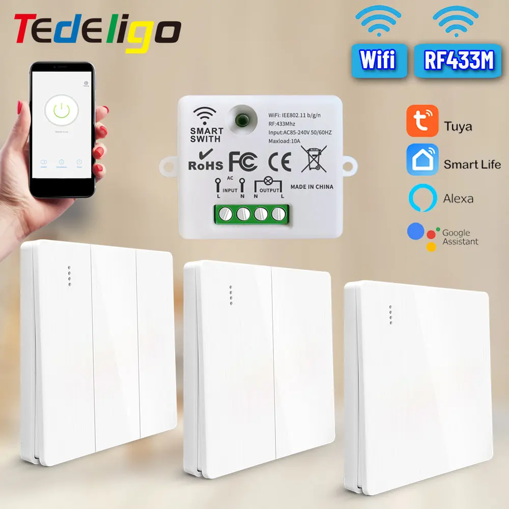 

Tuya WiFi Smart Lighting Switch 433Mhz Wall Panel Switch On Off 220v Relay with Alexa Google Home Voice Control for Ceiling Lamp