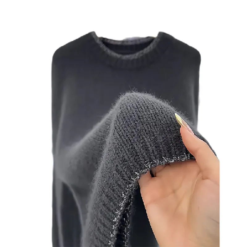 Pullovers Women Sweaters Round Neck Full Sleeve Solid Jumpers Y2k Streetwear Elegant Splice Knit Casual Loose Autumn Winter 2025