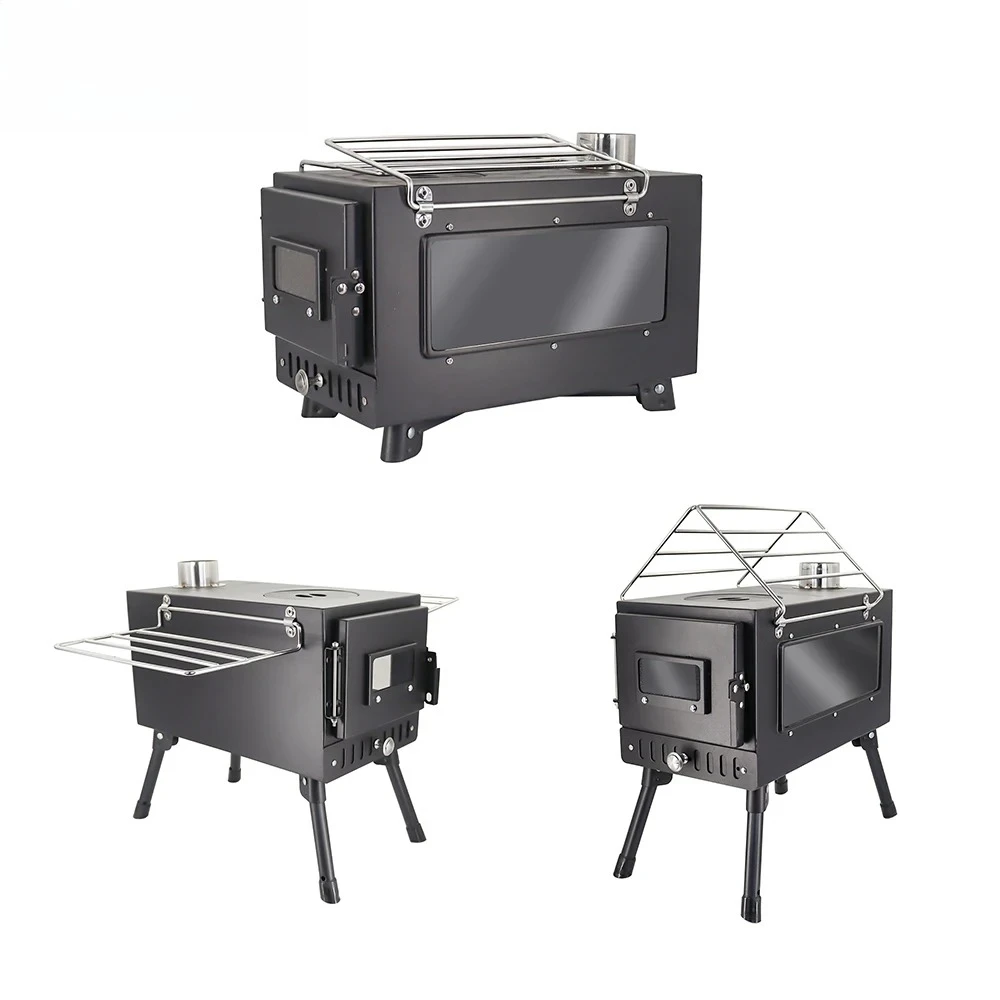 Portable Tent Heater with 5-Section Detachable Chimney,Ice Fishing Firewood Burner,Outdoor Cook & BBQ