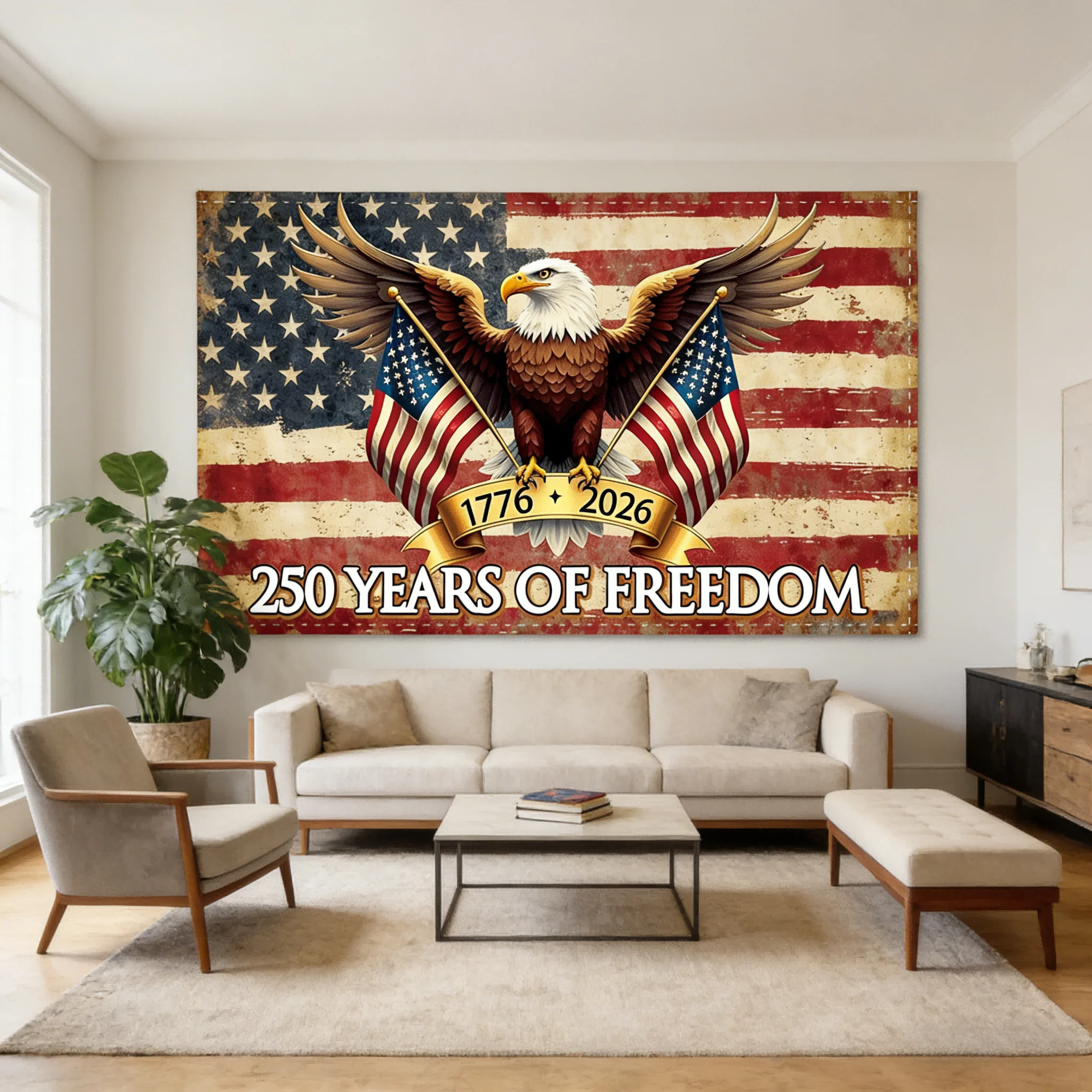 1pc American 250th Anniversary 2D Flat Banner, No Power Needed, Dorm Bedroom Commemorative Wall Decor
