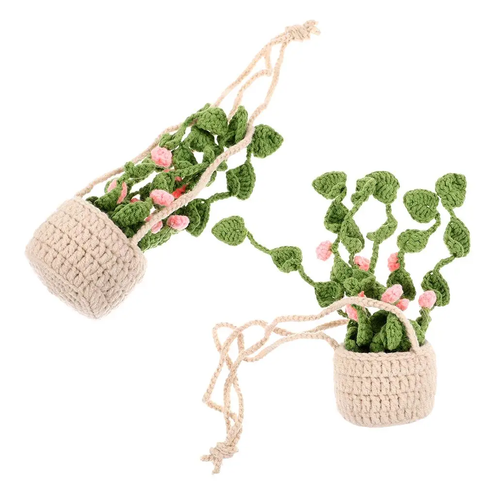 

2 Pcs Car Pendant Plant Decor Crochet Accessories for Women Interior Cute Manual Ornaments Boho Plants Yarn
