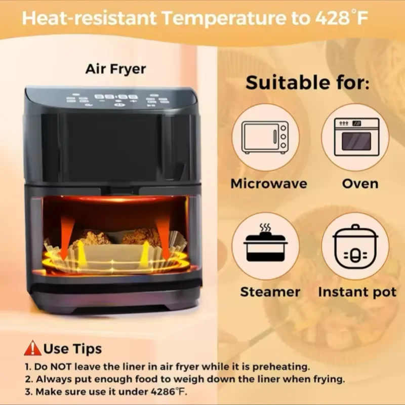 100Pcs Disposable Air Fryer Paper Oil Absorbing And Anti Oil Paper Tray Non Stick Baking Pad Large Toughness Square