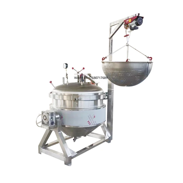 100-600L Industrial Commercial Tilting Steam Gas Electric Heating High Pressure Meat Bone Soup Cooking Jacketed Kettle Pot