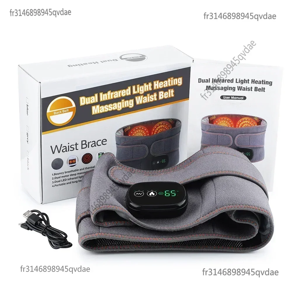 Electric Vibration Heating Belt Red Light Hot Compress Heating Vibration Massager Support Back Waist Abdomen Pain Relief Belt