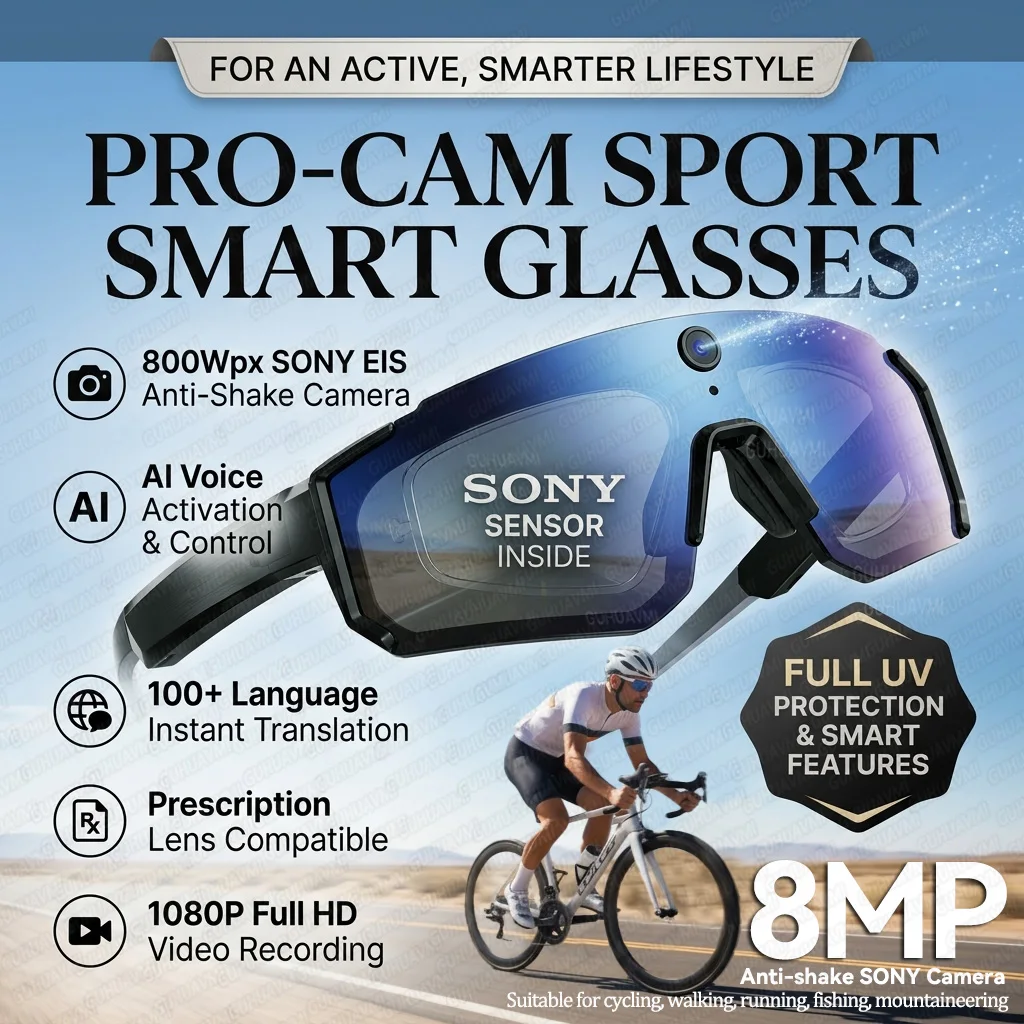 2026 WiFi Smart 8MP Camera Glasses Men 1080P HD Video Recording 32GB Sunglasses  AI Voice Dialogue Translation Polarized Sports