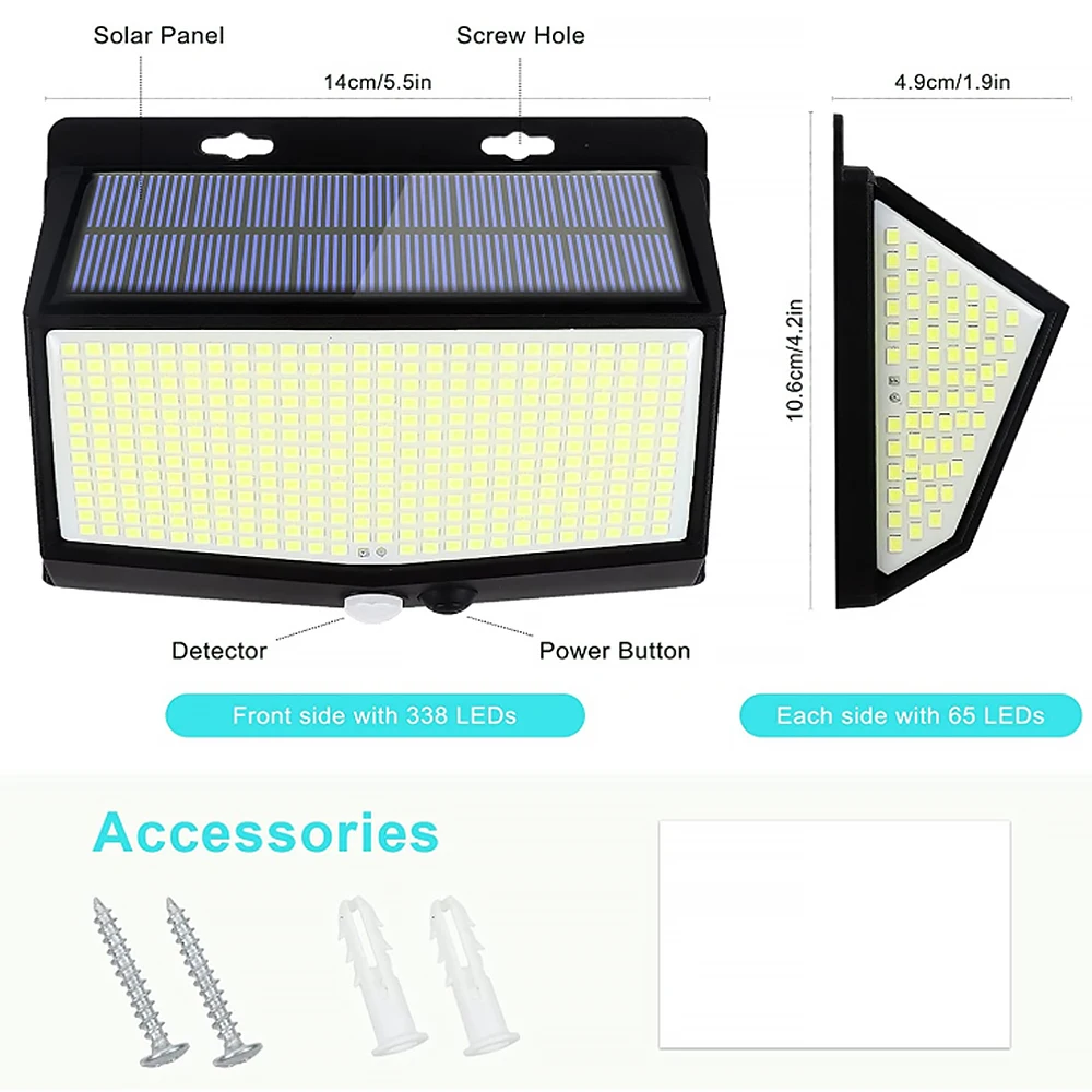 468 LED Solar Lamp Waterproof Outdoor Light 3 Modes Adjustable LED Wireless Garden Light Human Sensor Automatically Turn on/off