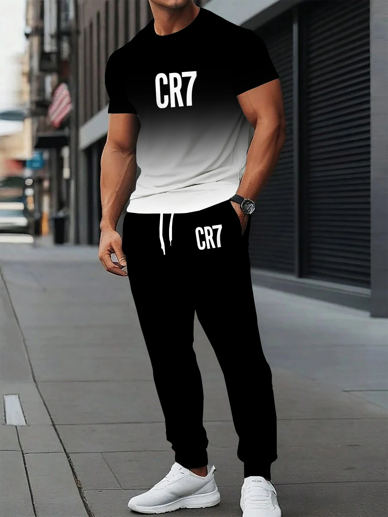 

Летний мужской комплект из полиэстера для спорта и отдыха с круглым вырезом, эластичная трикотажная футболка с короткими рукавами и шорты, комплект из 2 предметов