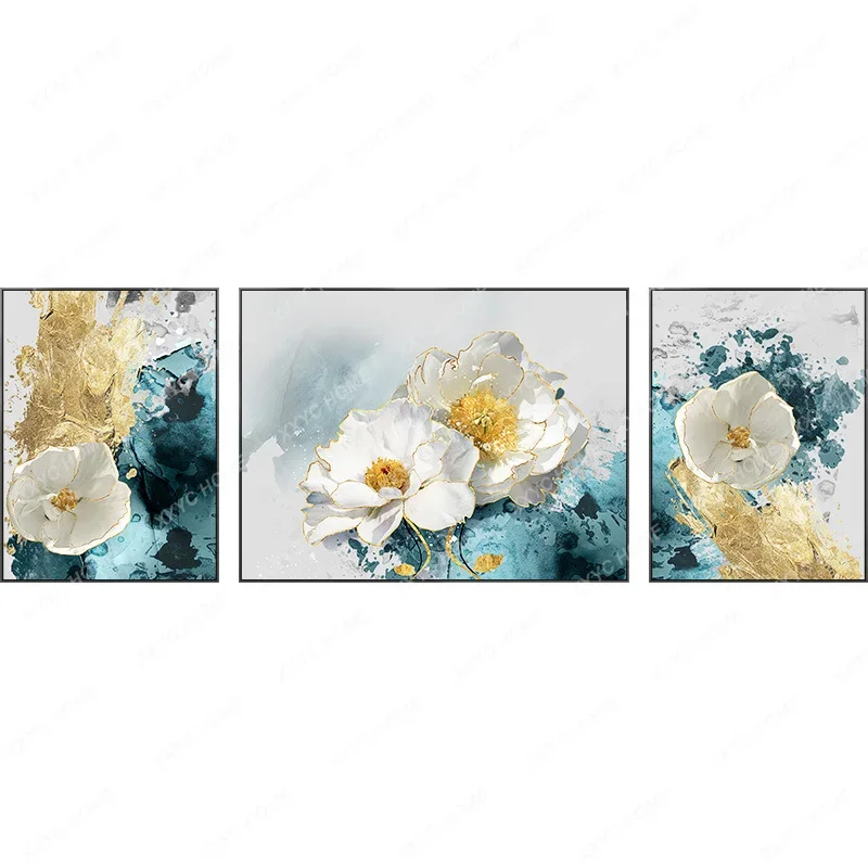 room decorative painting sofa background wall high-grade crystal porcelain mural peony abstract triptych hanging painting