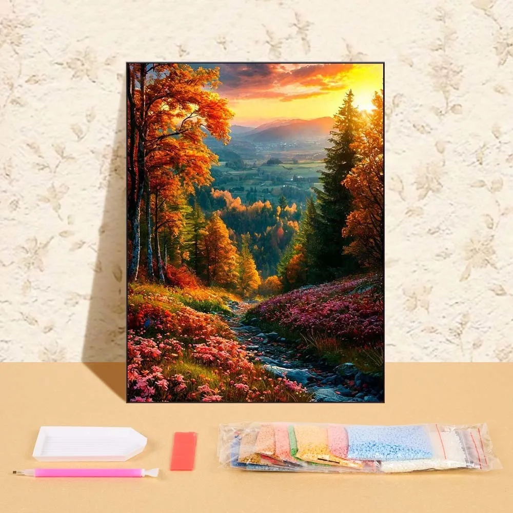 

Full Round Drill Diamond Mosaic Autumn Forest Rhinestone Picture DIY Handmade Diamond Painting As A Birthday Gift For Friends