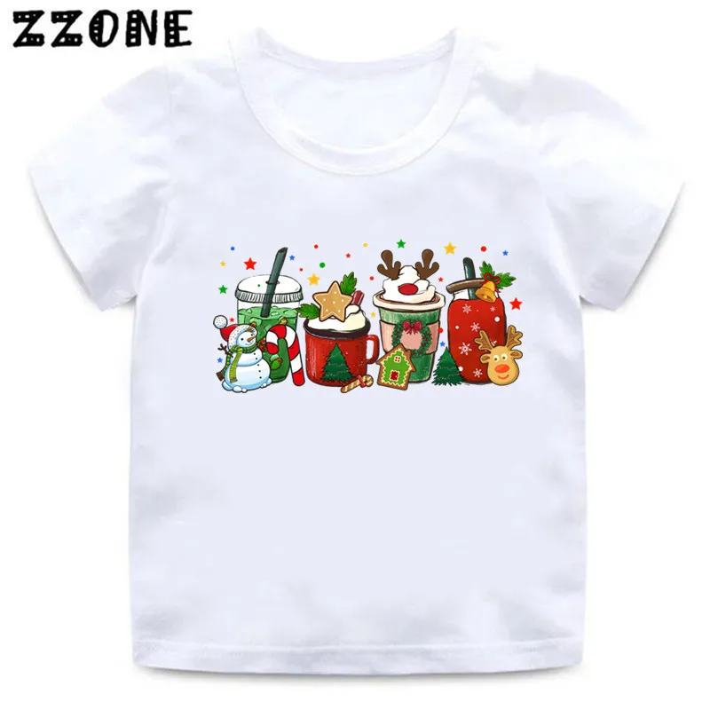 Hot Sale Merry Christmas Winter Coffee Santa Print Kids T-Shirts Funny Baby Girls Clothes Boys T shirt Children Tops,HKP5864