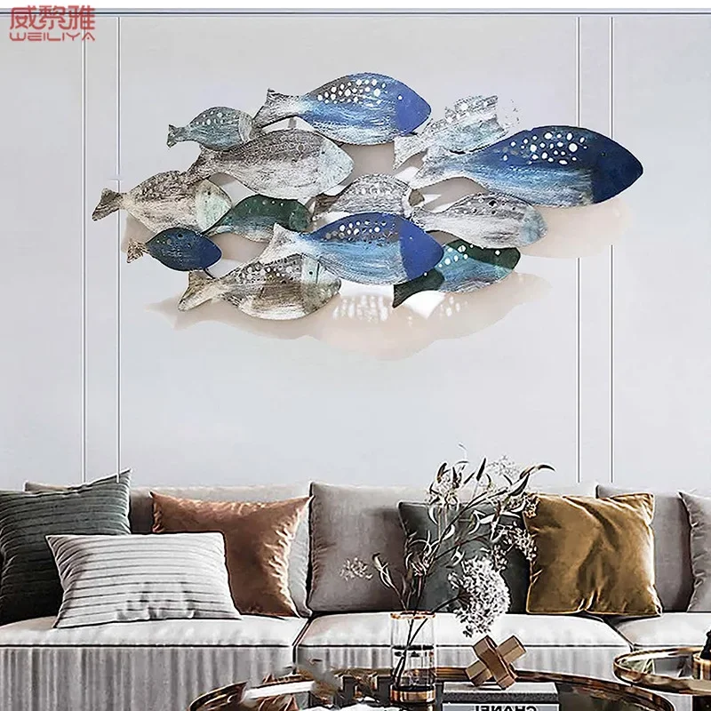 Mediterranean old handwork wall decoration sofa background wall wrought iron fish children's room pendant wall decoration