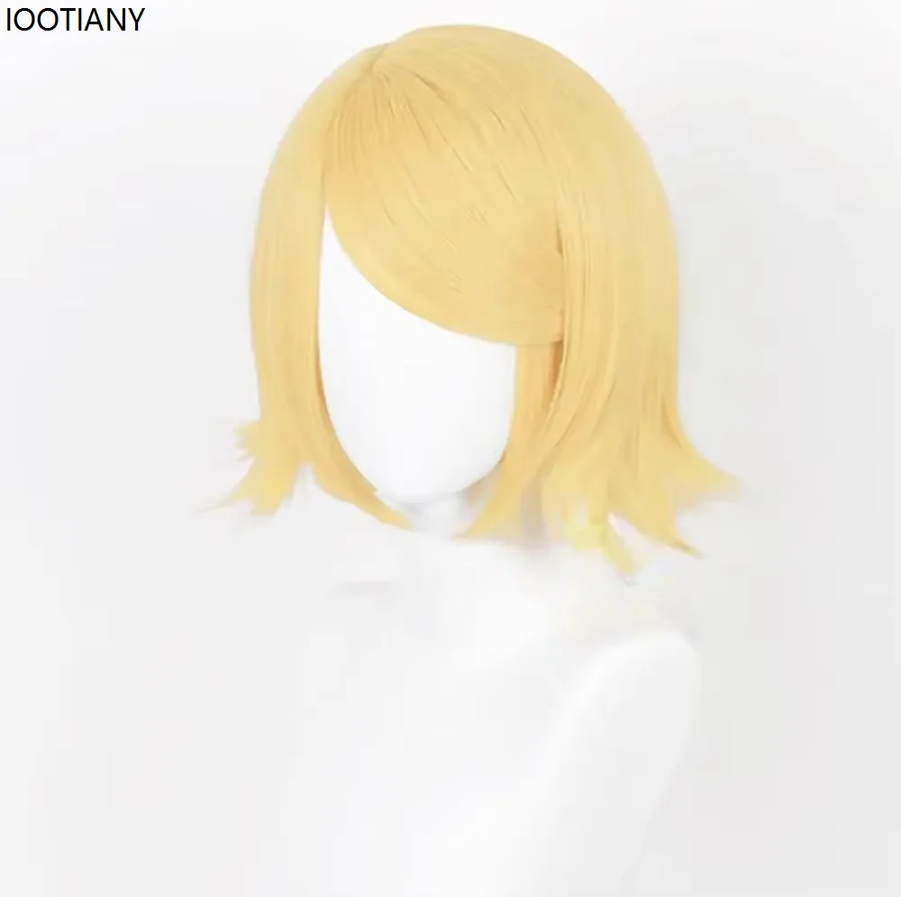 Peluca de Cosplay de Anime Rin Len para Halloween, pelucas cortas amarillas ligeras, cabello sintético resistente al calor, fiesta de vacaciones, gemelos, hermano, vestido