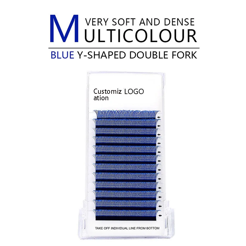 10PCS Blue YY Eyelash Extensions Iridescent Euro-American Style Eye-Enhancing Lashes Customizable