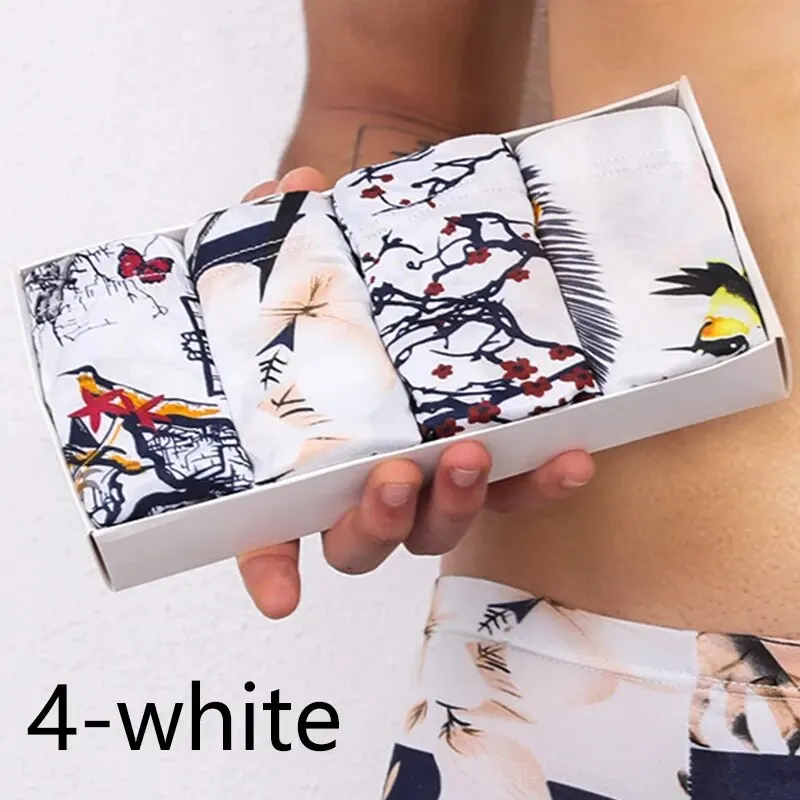 4 Pieces Men Printing Boxers Shorts Underpants Underwear XXL 3XL 4XL 4 Colors Mixing Sexy Soft Breathable Fashion Sports Casual