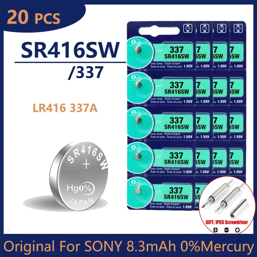 20PCS Original For SONY 337 battery sr416sw button cell batteries 1.55V Silver Oxide battery for mini wireless earpiece watch