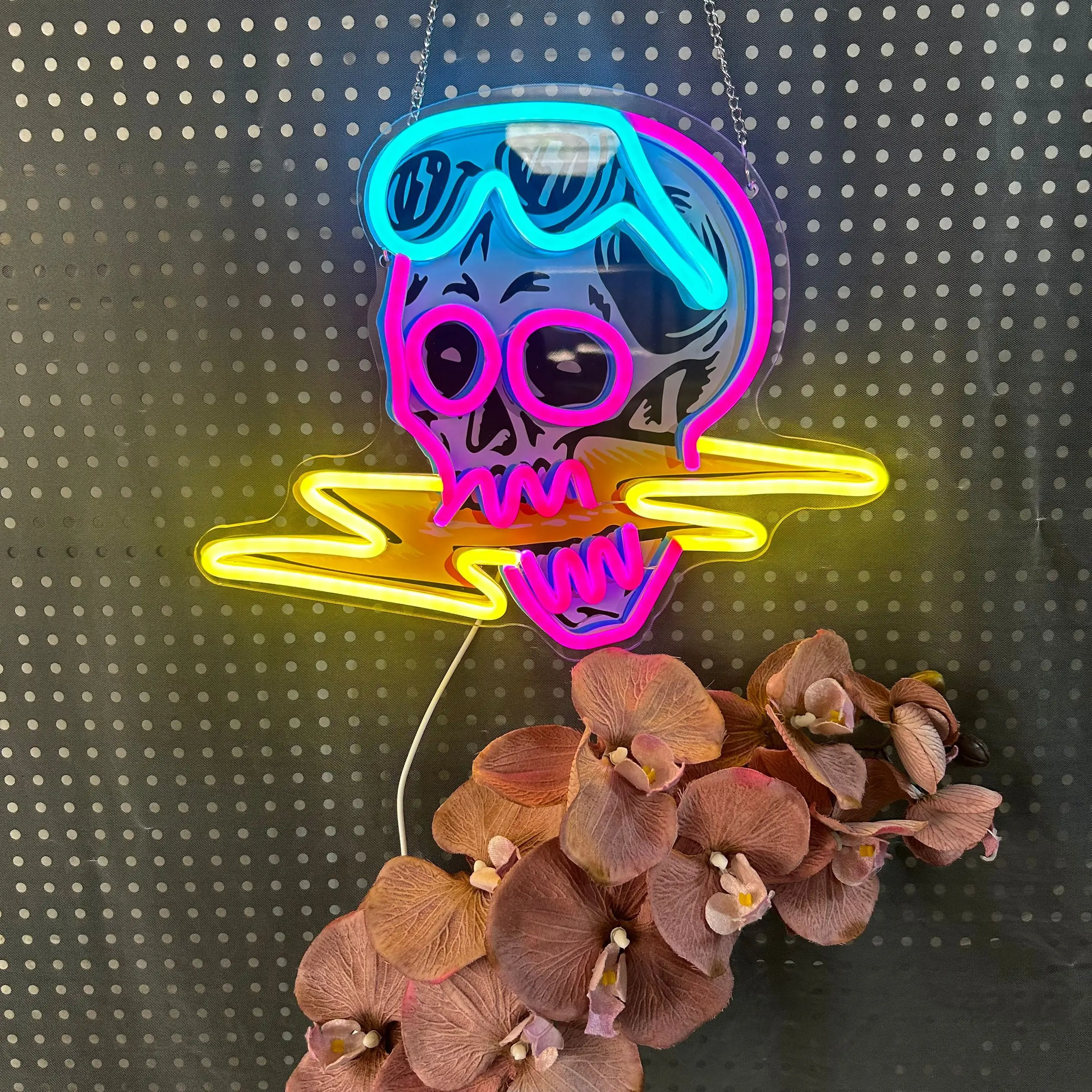 Trippy Skull Neon Sign Goggles Ice Cream Drip LED Wall Art USB Powered Halloween Psychedelic Party Bar Decor Gift