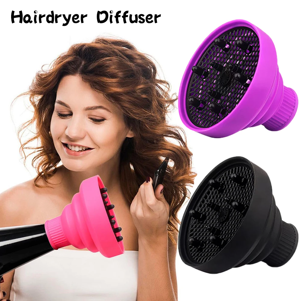 Plussign Black Pink Collapsible Silicone Hair Dryer Diffuser Professional Dryer Diffuser Attachment For Natural Thick Curly Hair