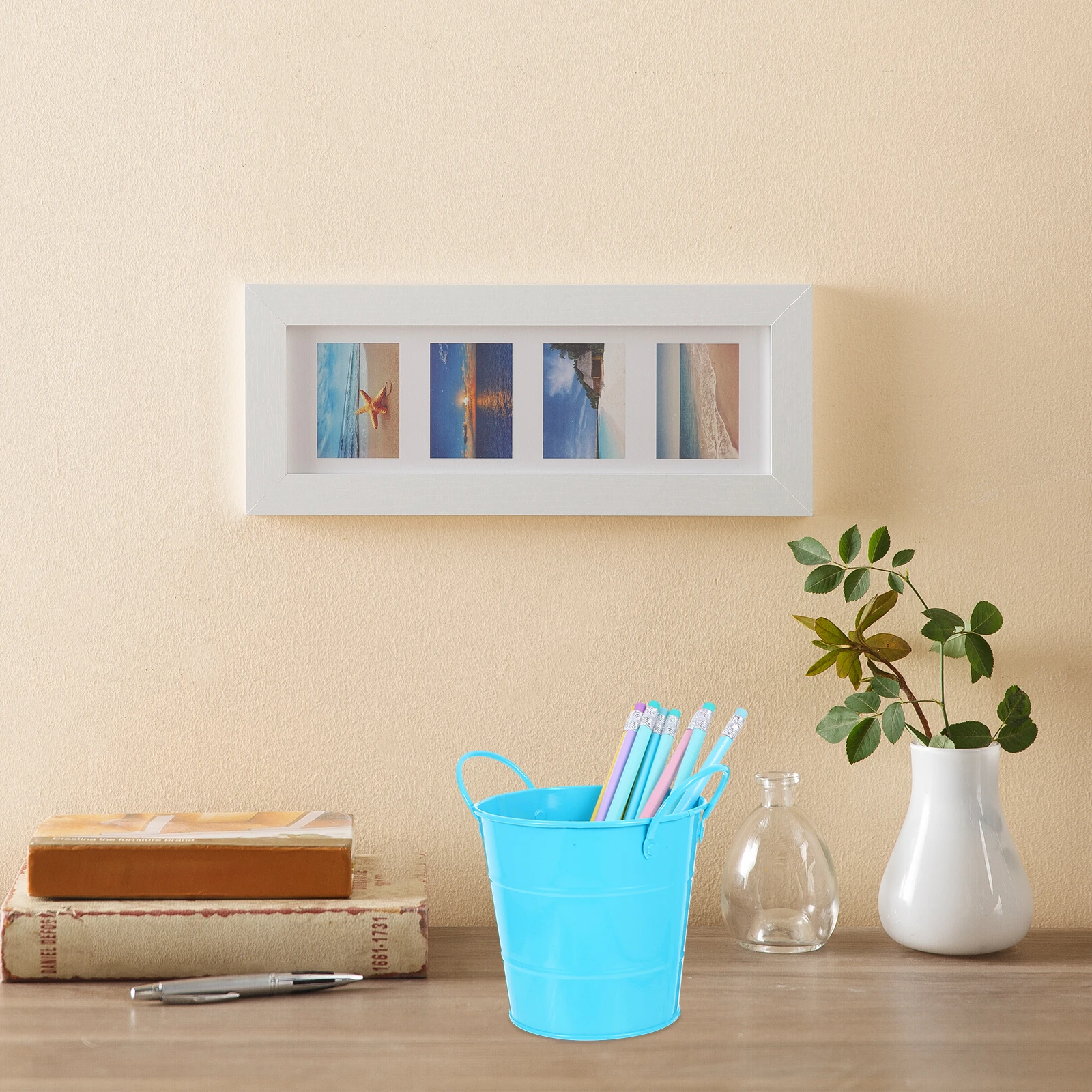 

Desktop Storage Pen Holder Metal Buckets with Handles for Office Multicolor Iron Pot