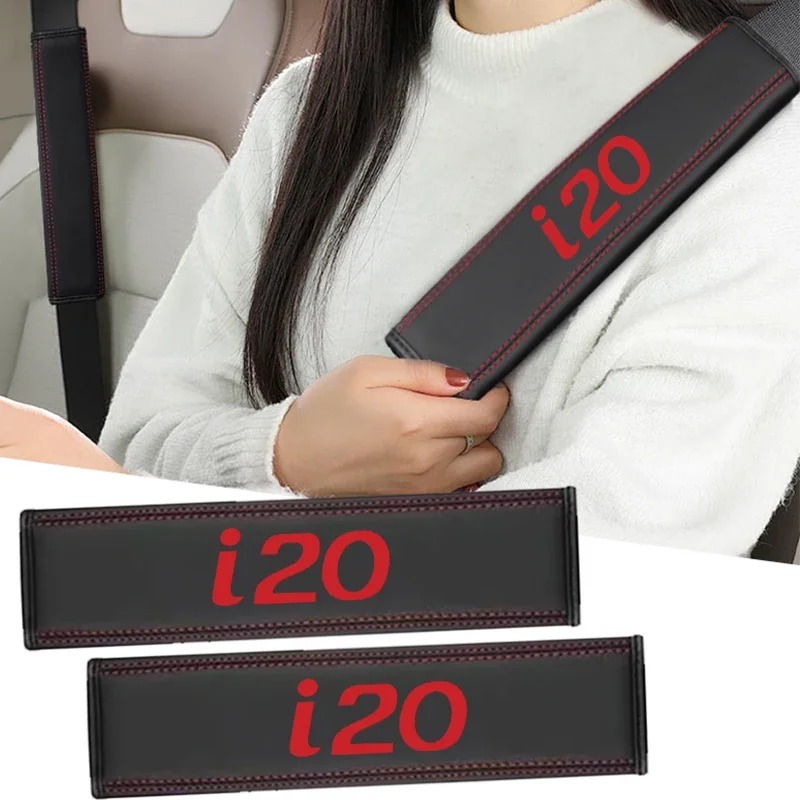 2PCS Leather Car Seat Belt Comfortable Cushions Styling Shoulder Cover Protection Pad for Hyundai I20 Badge Auto Accessories