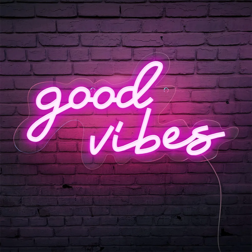 Good Vibes Neon Sign Neon Light Powered by USB Pink Led Neon Light Sign for Bedroom Wall Decor Game Room Party Bar Decor
