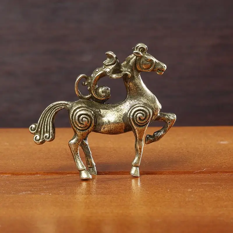 Antique Bronze Metal Horse Figurine Solid Desktop Decorative Craft Miniature Model of the Twelve Zodiac Animals
