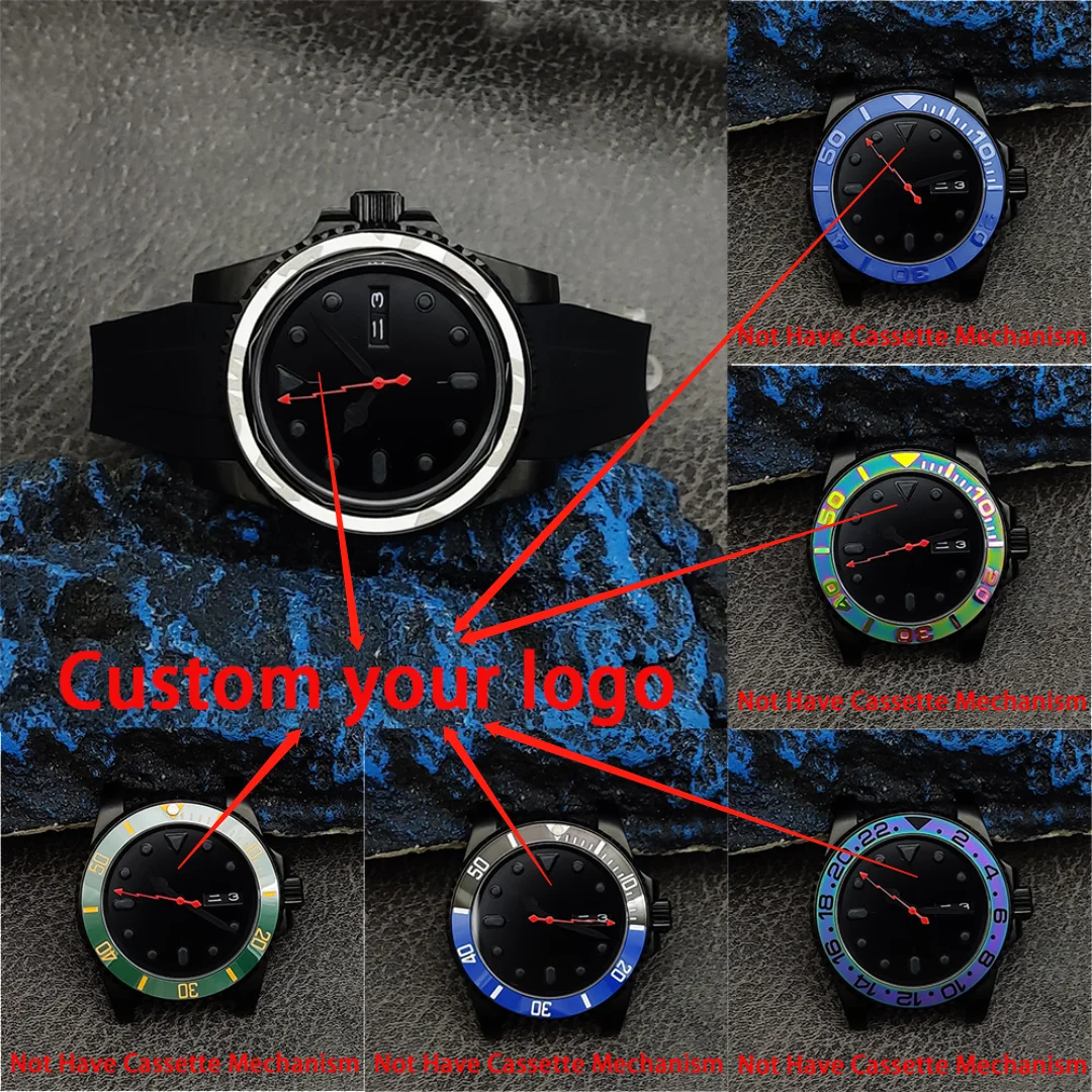 PVD Black Coating 40MM Men's Watch Modification Kit Solid Bottom Cover Sapphire Mirror NH36 Cassette Mechanism