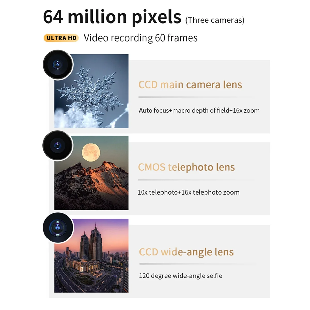 WHQT 4K CCD Digital Camera 64MP Digital Flash Video Camera with Touch Screen 16X Digital Zoom IR Night Vision Camera Black