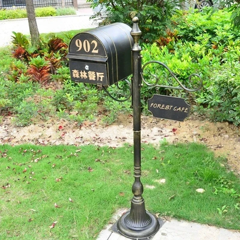 American Retro Outdoor Villa Mailboxes Community Garden Letter Box Wrought Iron Outdoor Rainproof Inbox Outdoor Floor Mailbox U