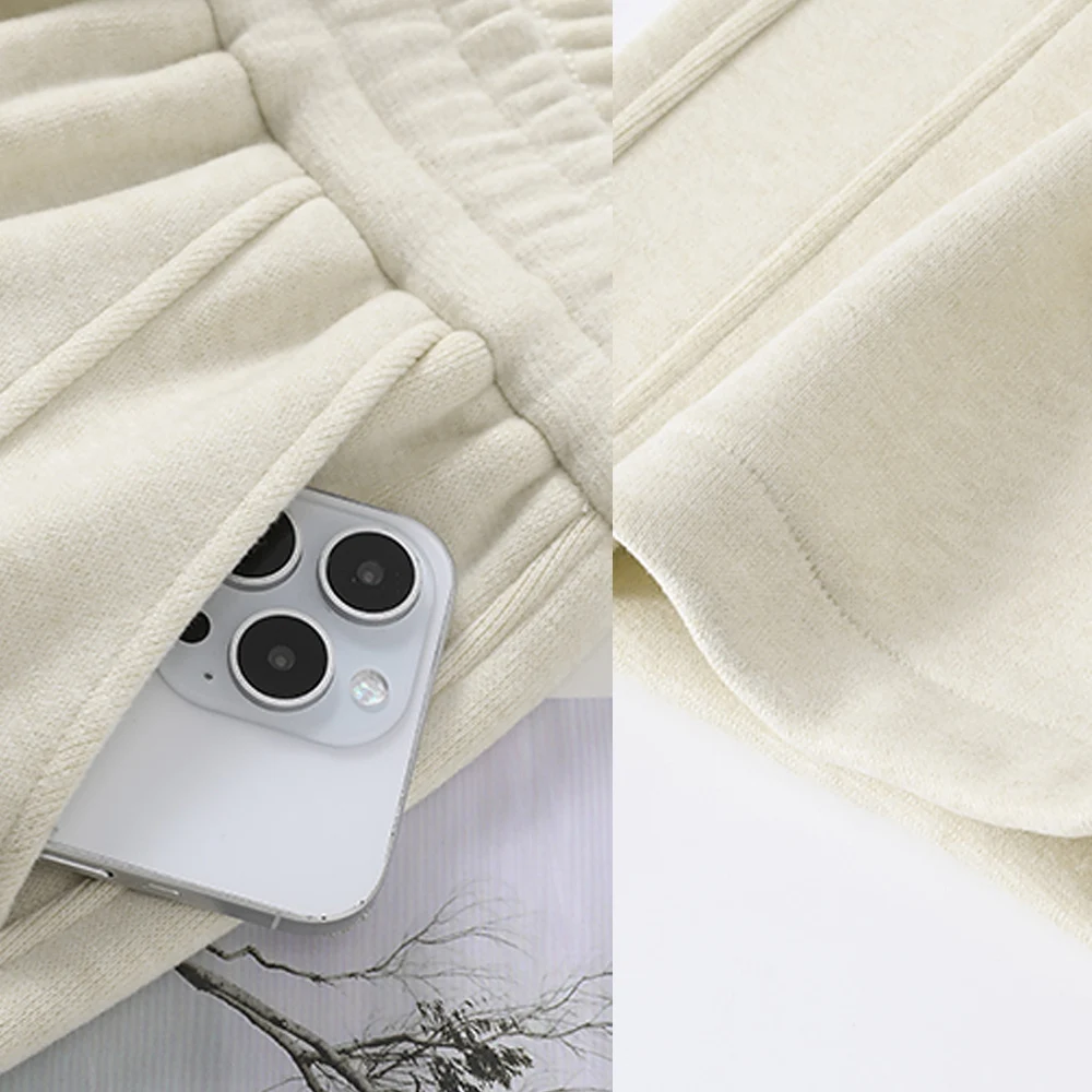 กางเกงขายาวทรงตรงสีแอปริคอทสำหรับผู้หญิง ฤดูใบไม้ร่วงและฤดูหนาว แฟชั่นระดับไฮเอนด์ใหม่ ไซส์พลัส เอวยางยืด สไตล์ลำลอง ขากว้าง