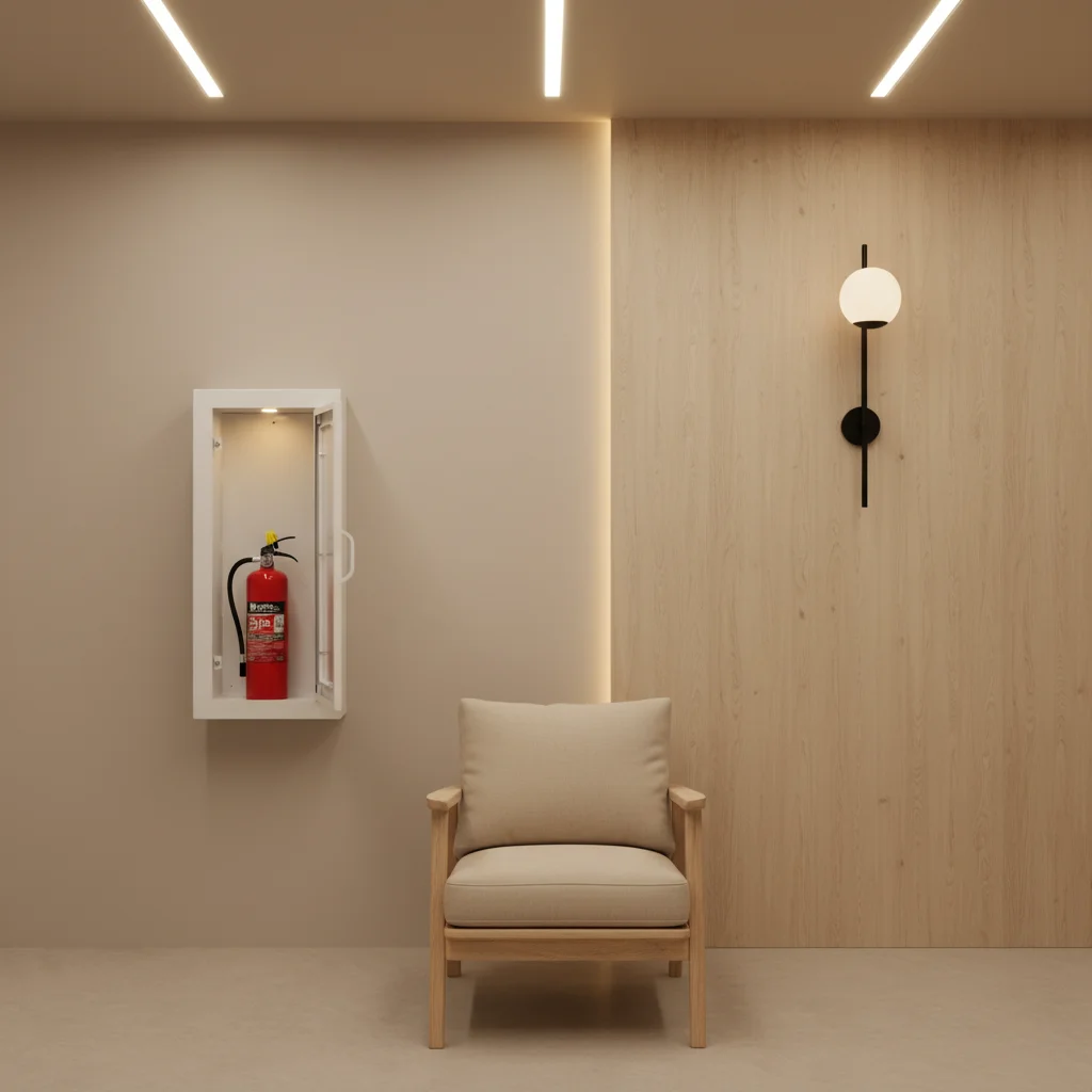 

Wall-Mounted Fire Extinguisher Niche | Semi-Recessed Cabinet, 1mm Carbon Steel, Modern White Rectangle