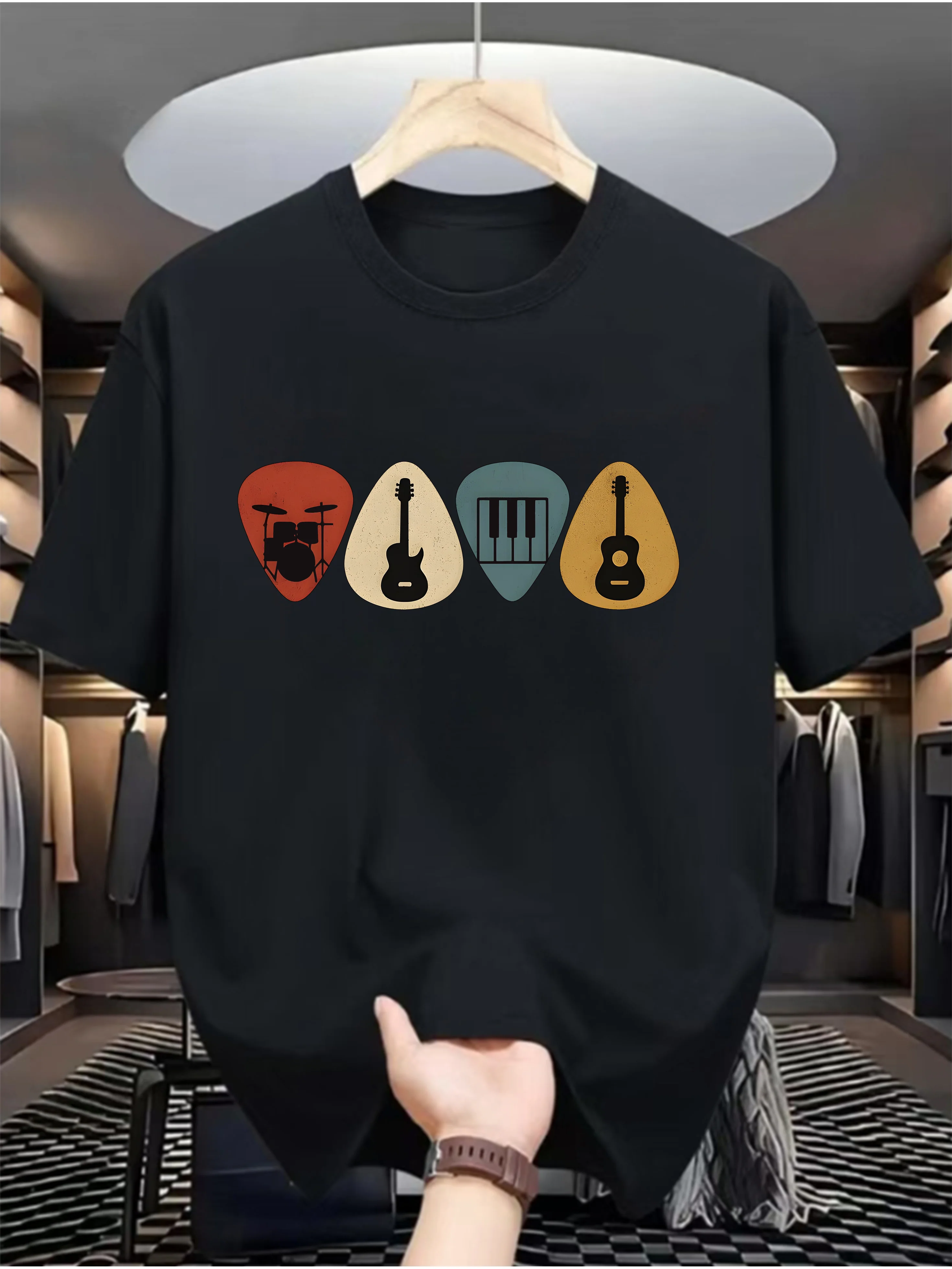 Vintage Music Lover T Shirt Retro Guitar Picks Graphic Tee Drum Piano Guitar Musician Gift Summer Short Sleeve Unisex Tops S-5xl
