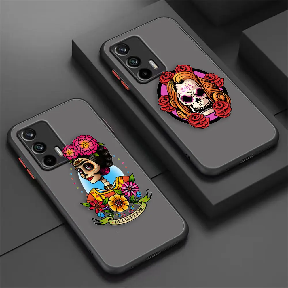 

Matte Case for OPPO Realme C15 C20 C21 C30 C31 C33 C35 C55 V11 V15 V25 XT MASTER NARZO 50 50I 50A 4G 5G Case Mexican Rose Skull