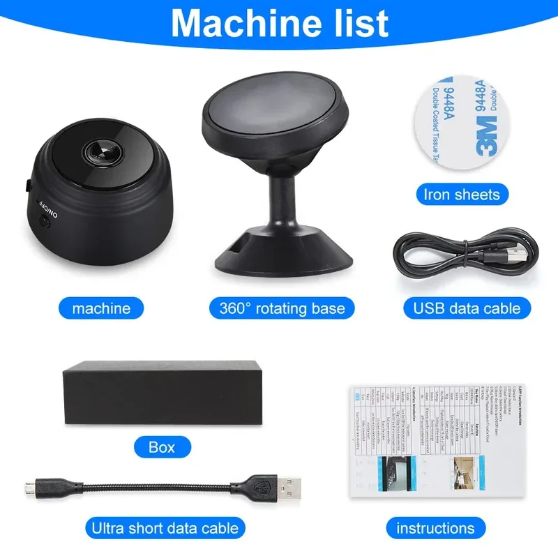 A9 Mini Security กล้อง 1080P HD Super Night Vision 6 IR LEDs Motion Sound Detection Magnetic Mount Low Power ชิป App AlertsCar