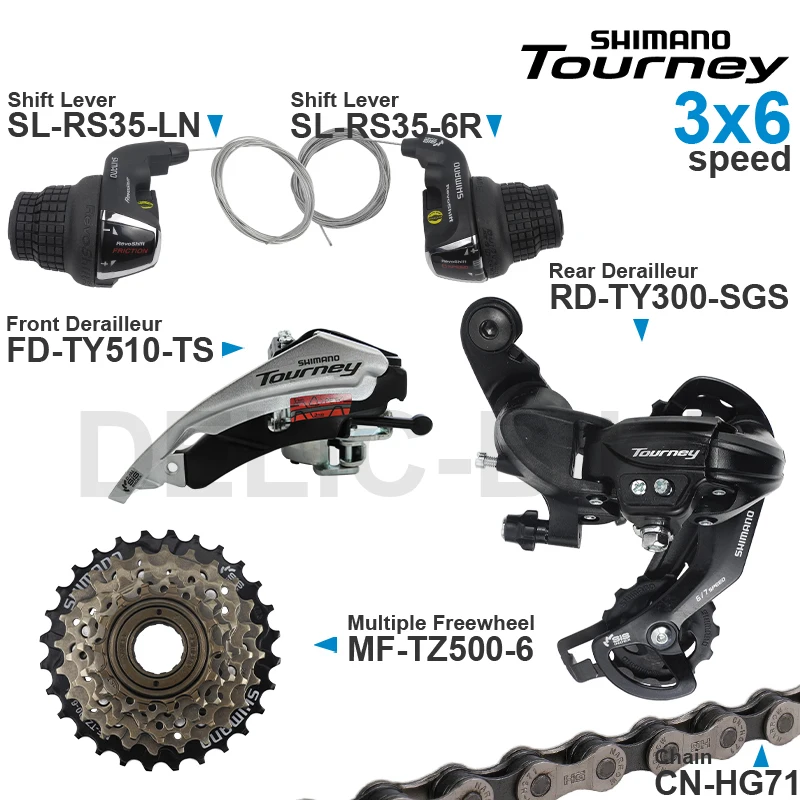 SHIMANO TOURNEY 3x6 3x7 Speed Groupset include SL-RS35 Shifter RD-TY300 Rear Derailleur MF-TZ500 Cassette Sprocket CN-HG71 Chain