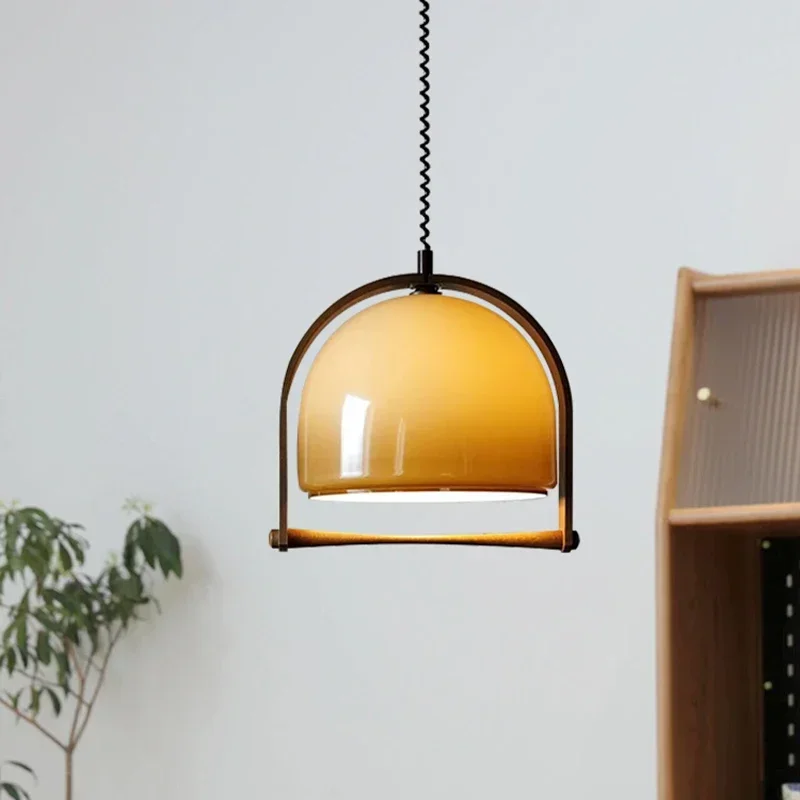 

2024 New Style Glass Pendant Light Dark Wood E27 Bulb Height Adjustable For Bedroom Dining Room Parlor Lamp Dropshipping