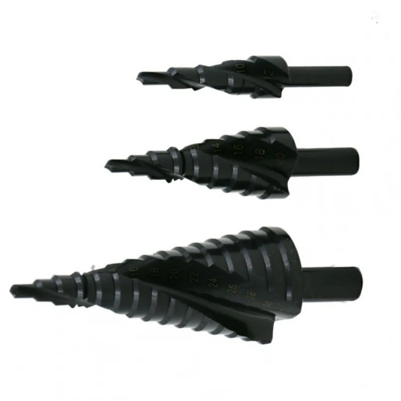 Broca de Passo de Cobalto HSS, Espiral de Aço de Alta Velocidade, Nitrogênio, Cone de Metal, Haste Triangular, Buraco, 4mm a 32 mm, 3 Peças por Conjunto