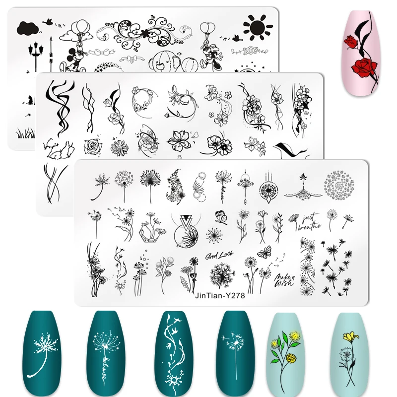 1pcs Dandelion Butterfly Flower Leaves Nail Stamping Plates Animal Floral Line Nail Art Templates Printing Stencil Tools 12*6cm