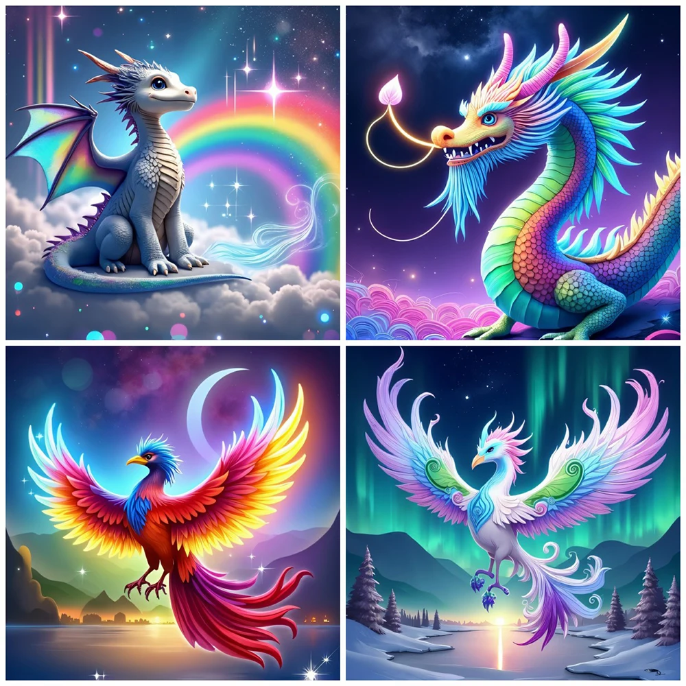 

5D Diamond Painting Dragon Full Round Drill Mosaic Animal Handmade Picture Of Rhinestones