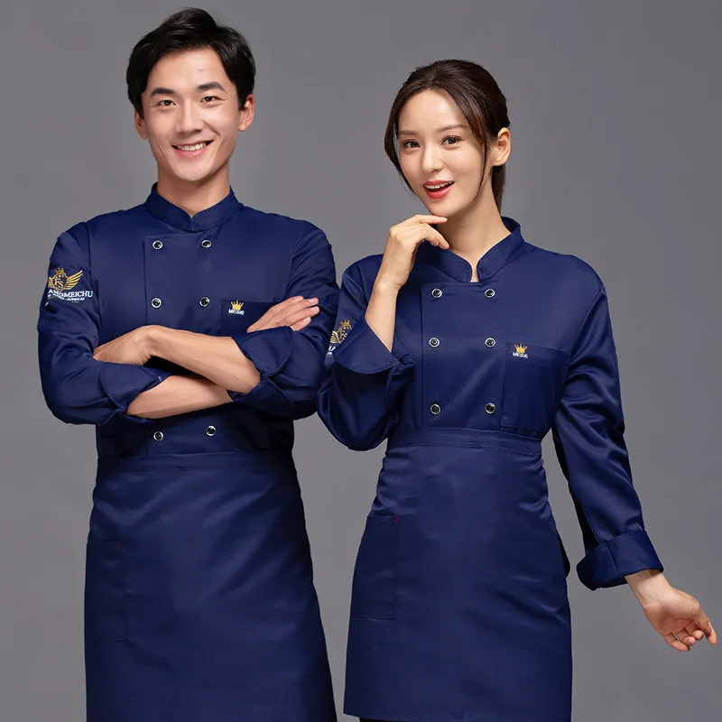 

Chef's long-sleeved autumn and winter uniform for men, western restaurant kitchen chef's workwear, hotel catering chef's clothin