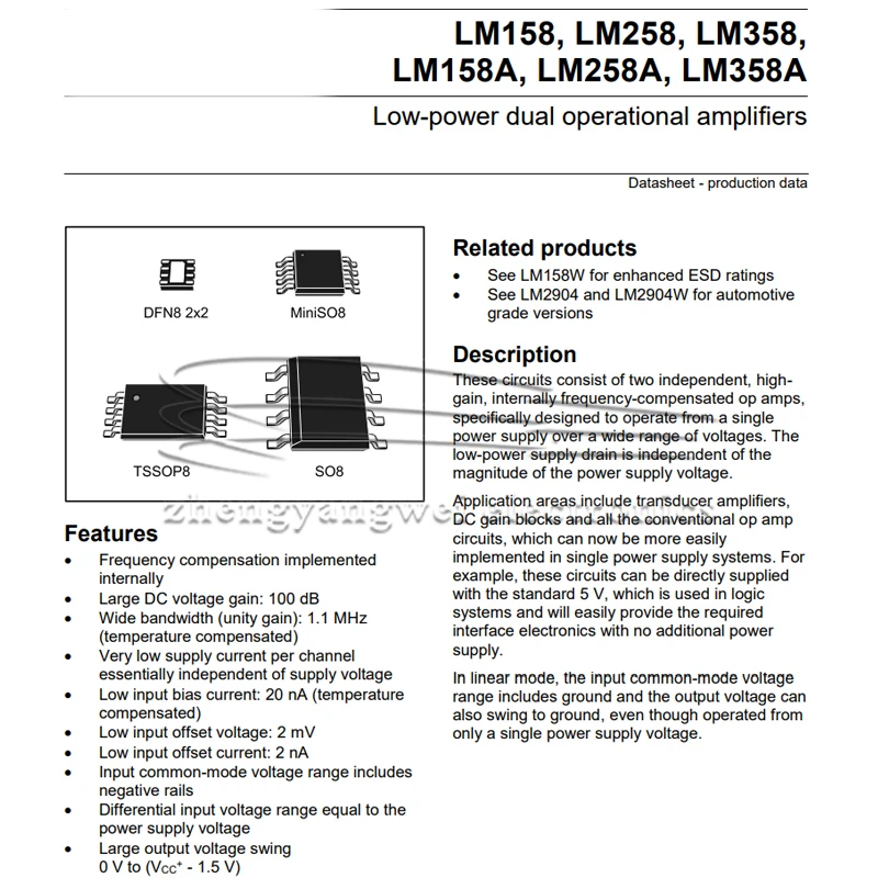 20PCS LM258DT SOIC-8 LM258D 258 SOP-8 low-power dual channel operational amplifier IC chip